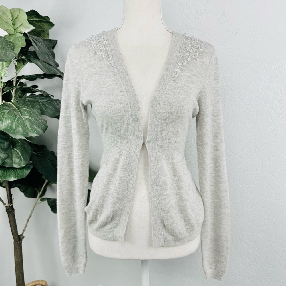 Rebecca Taylor Y2K Cashmere Bejeweled Baby Doll Pelum Grey Single Hook Cardigan